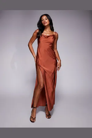 ASOS Satin tie strap maxi dress with split detail in