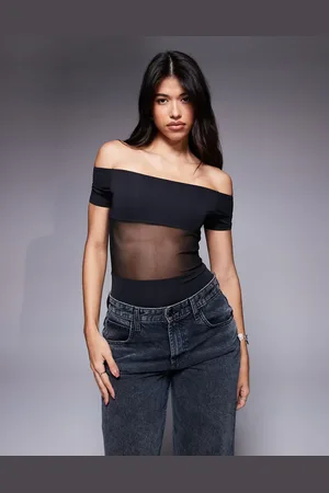 ASOS Off the shoulder slinky mesh panel bodysuit in