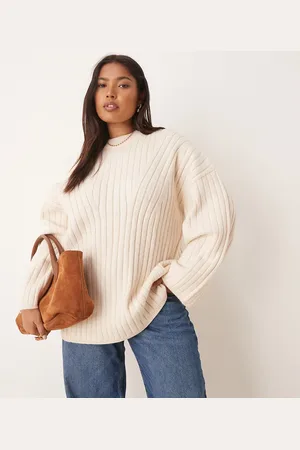 ASOS ASOS DESIGN Curve longline crew neck ribbed sweater in cream