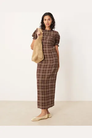ASOS Short sleeve ruffle bust maxi dress in rust gingham