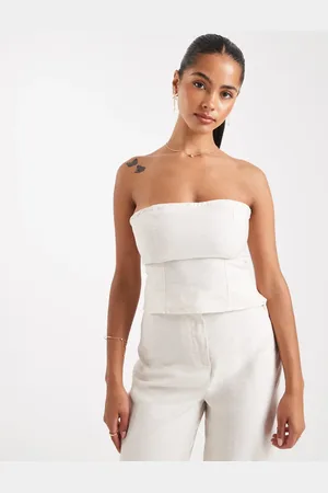 ASOS Cinched bandeau top in cream - part of a set