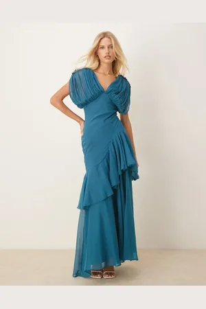 ASOS Blouson bias maxi dress with ruffle hem in deep teal