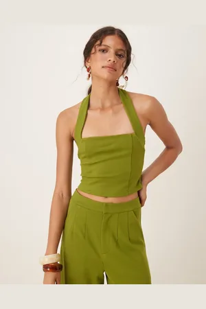 ASOS Premium ponte halter neck top in olive