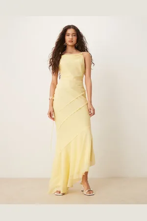ASOS Soft cowl neck strappy back maxi dress with seam detail in lemon