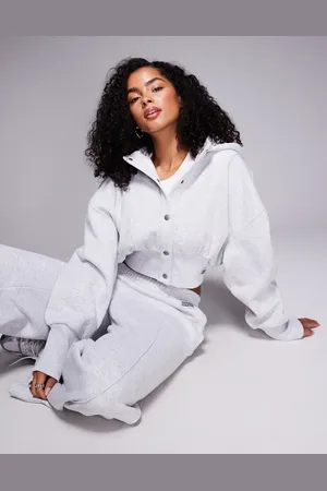 ASOS Weekend Collective cinched waist snap hoodie in heather