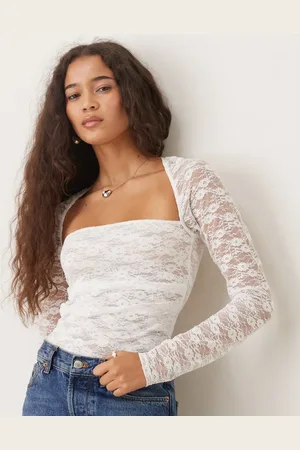 ASOS Lace shrug semi sheer ruched top in