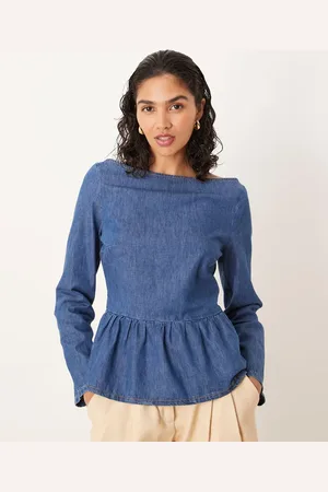 ASOS Long sleeve denim top with peplum in indigo wash