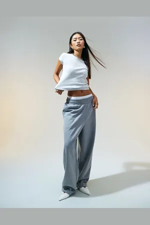 ASOS Turn-back hem pants in scuba fabric in charcoal heather