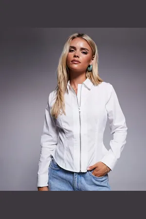 ASOS ASOS DESIGN Petite slim fit zip-up shirt in