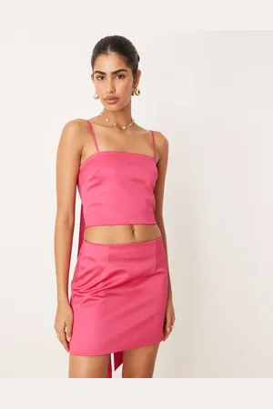 ASOS Sash detail satin cropped cami top in hot - part of a set