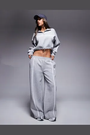 ASOS Weekend Collective wide leg sweatpants with stripe detail in scuba fabric in heather - part of a set