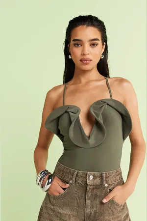 ASOS Ruffle detail plunge halterneck bodysuit in