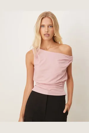 ASOS Linen look one-shoulder draped top in