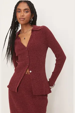 ASOS Chenille longline collared cardigan in burgundy - part of a set