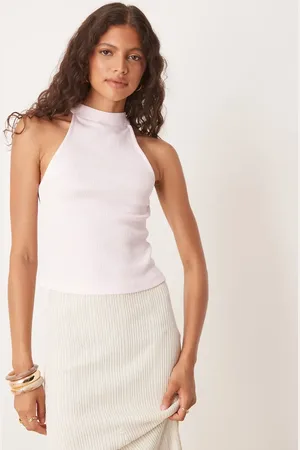 ASOS Ribbed racer neck racer top in pale