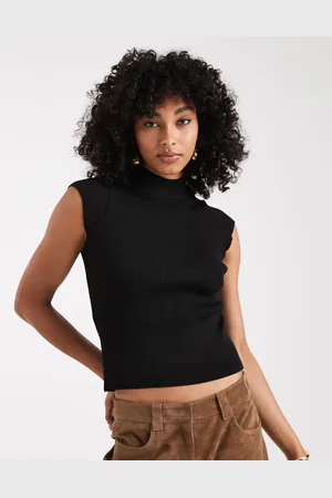 ASOS Knit neat fit top with cap sleeve in black