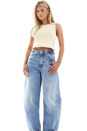 ASOS ASOS DESIGN Petite high rise barrel leg jeans in mid