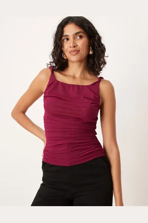 ASOS Twist sheer mesh ruched side top in fig
