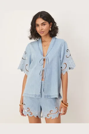 ASOS Soft denim crochet top in midwash - part of a set