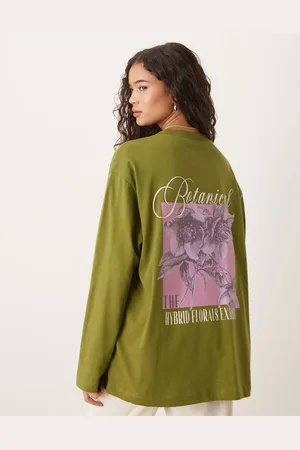 ASOS Oversized long sleeve top with floral graphic in olive