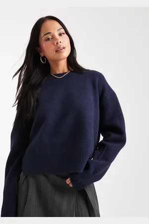 ASOS Boxy crew neck sweater with side split detail in