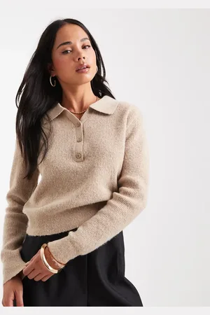 ASOS Knit loose knit collar Henley sweater in oatmeal