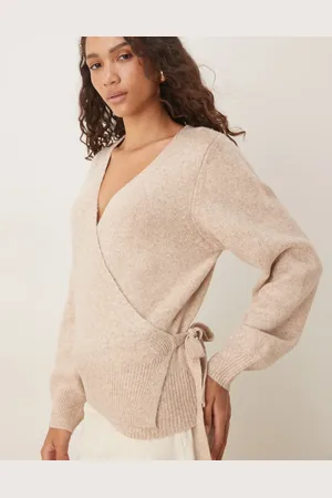 ASOS Knit eyelash wrap cardigan in oatmeal