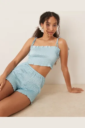 ASOS Satin textured cropped cami top and shorts pajama set in aqua