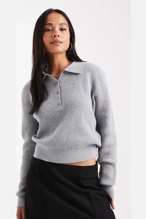 ASOS Knit loose knit collar henley sweater in light
