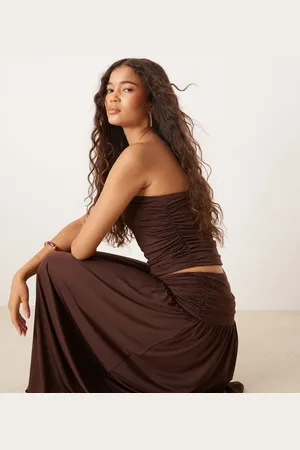 ASOS Mix & match ruched bandeau top in chocolate