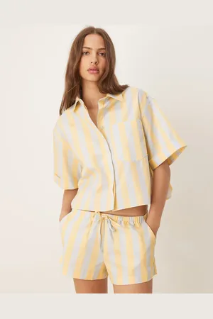 ASOS Mix & match woven oversized short sleeve pajama shirt in and buttermilk stripes