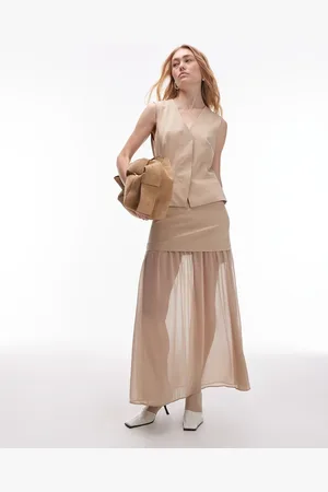 ASOS Tailored chiffon layer maxi skirt in stone - part of a set