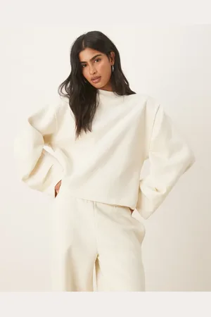 ASOS Oversized brushback sweatshirt with ruched sleeve detailing in cream