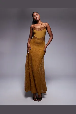 ASOS Lace maxi dress with asymmetric strapping in bronze