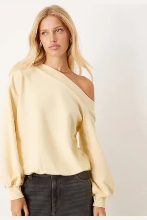 ASOS Slouchy off the shoulder oversized sweatshirt in yellow
