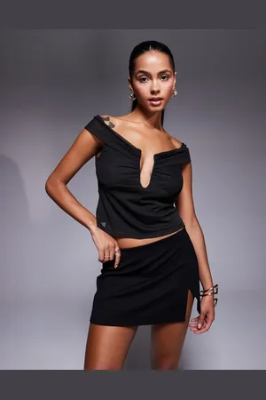 ASOS Mesh plunge detail bardot top in