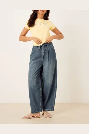 ASOS Soft barrel leg jeans with belt in dark vintage wash