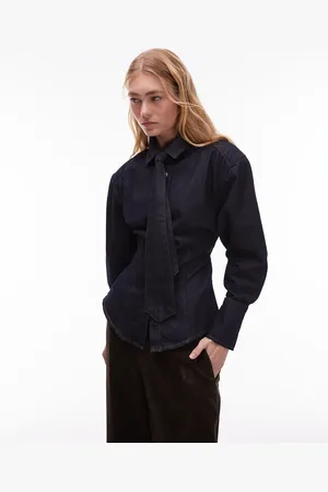 ASOS Cinched shoulder pad denim shirt with tie in rinse wash