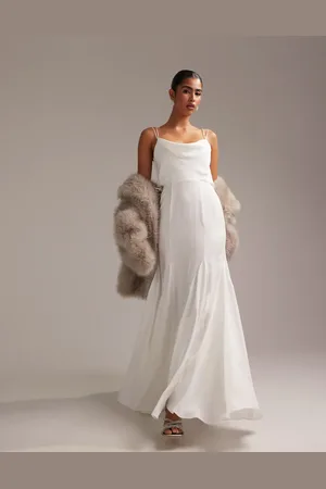 ASOS Cowl neck satin cami maxi wedding dress with flare panels in