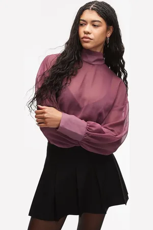 ASOS Chiffon funnel neck volume sleeve blouse in plum