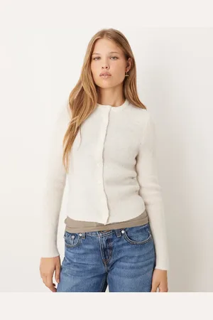 ASOS Crew neck loose knit fitted cardigan in cream