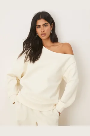 ASOS Off the shoulder brushback sweatshirt in cream