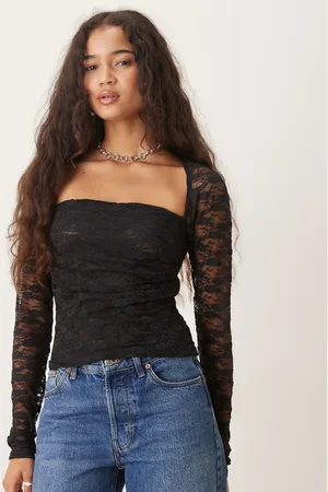 ASOS Lace shrug semi sheer ruched top in