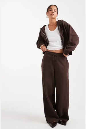 ASOS Oversized barrel leg brushback sweatpants with seam detail in chocolate