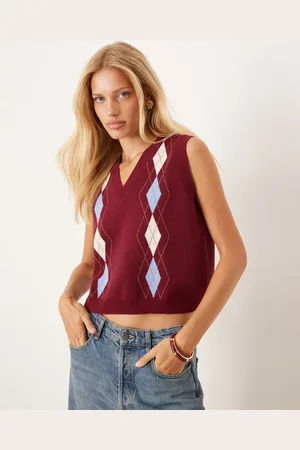 ASOS Fine knit button down tank top with argyle pattern