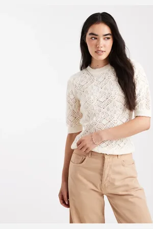 ASOS Open knit fluffy top in buttercream
