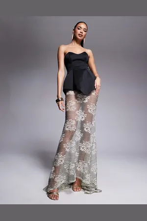 ASOS Premium molded scuba dress with lace maxi skirt in
