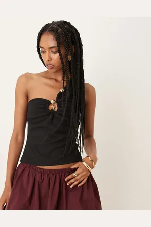 ASOS Ribbed one shoulder top with gold trim detail in