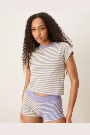 ASOS Mix & match mixed stripes pajama baby tee in purple and yellow