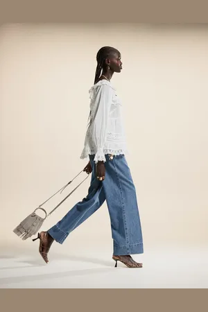ASOS Wide leg jeans with crease front in mid wash